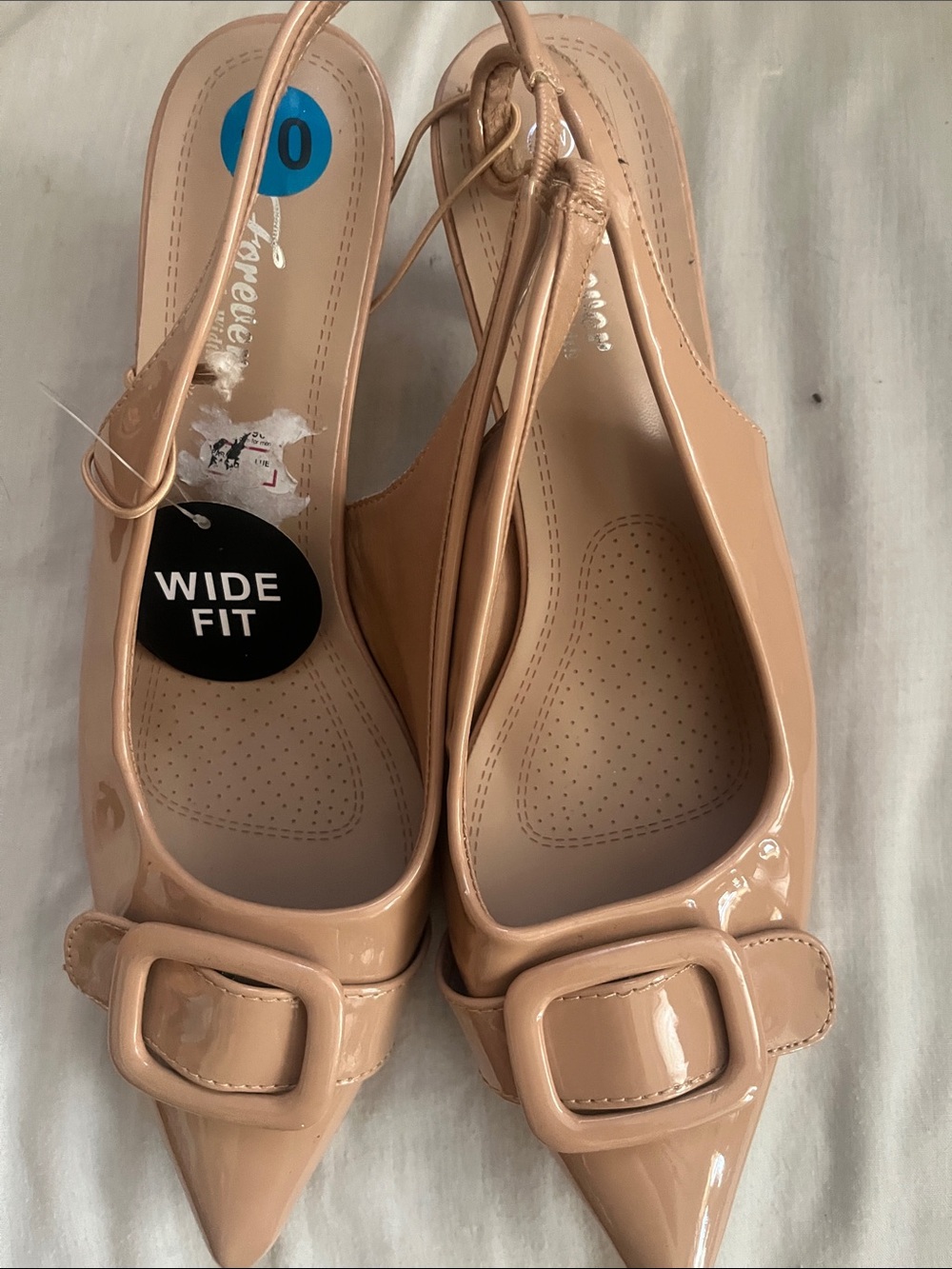 Zara Nude Patent Pointed Slingback Flats with Buckle